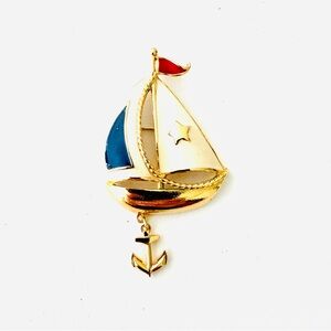 Sailboat Brooch with Anchor Charm